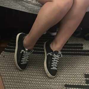 P448 Black/Gray Glitter Striped Sneakers Size UK 37/ US 6.5